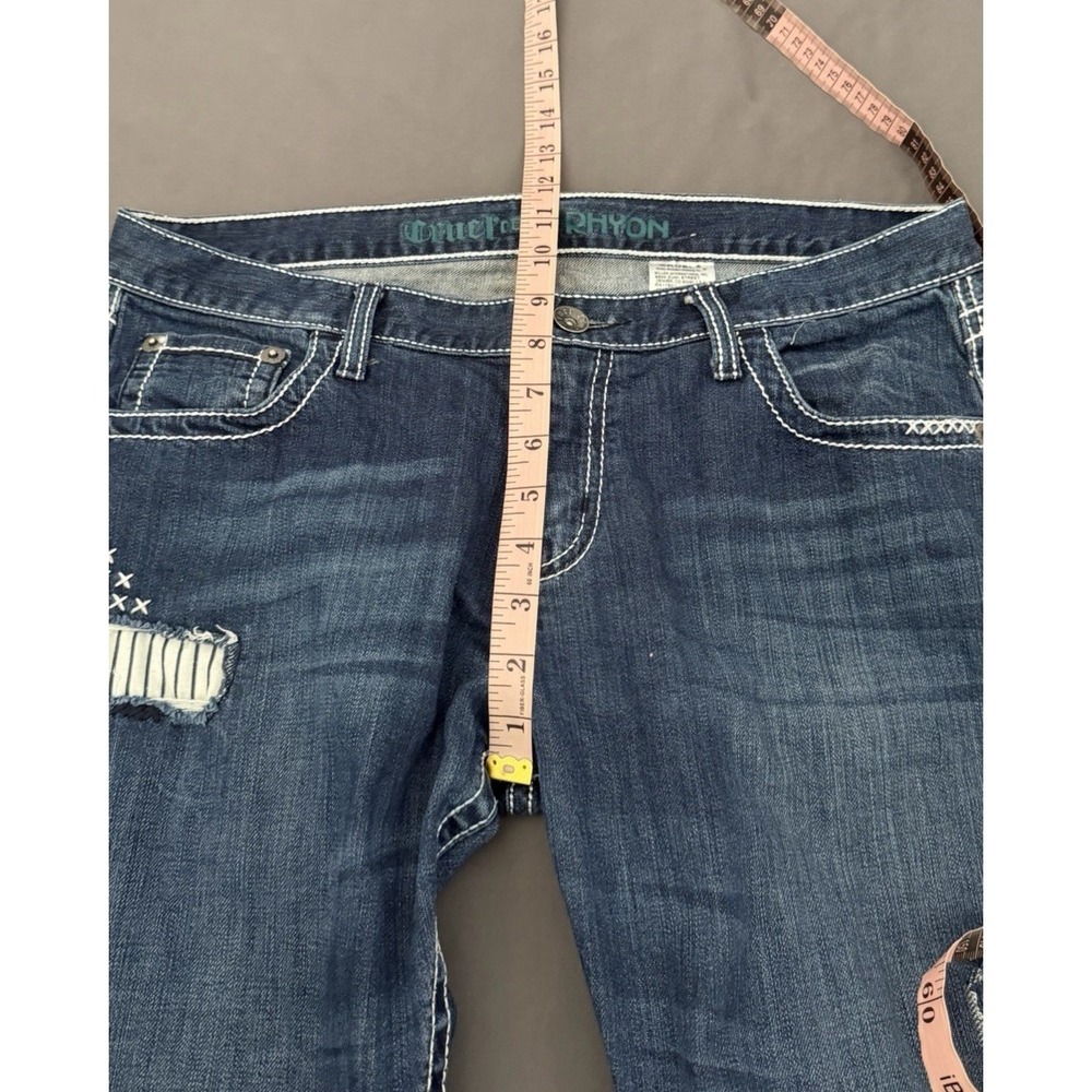 Cruel Denim Rhyon Dark Jeans Womens Sz 30/9R Mid-Rise Straight Leg Patched Style - Picture 4 of 13